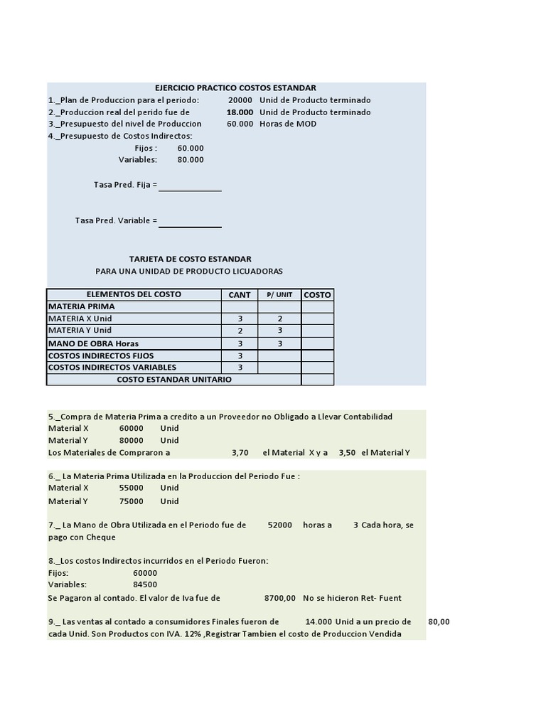 Ejercicio De Costos Estándar Y Variaciones Pdf Comercio Servicios