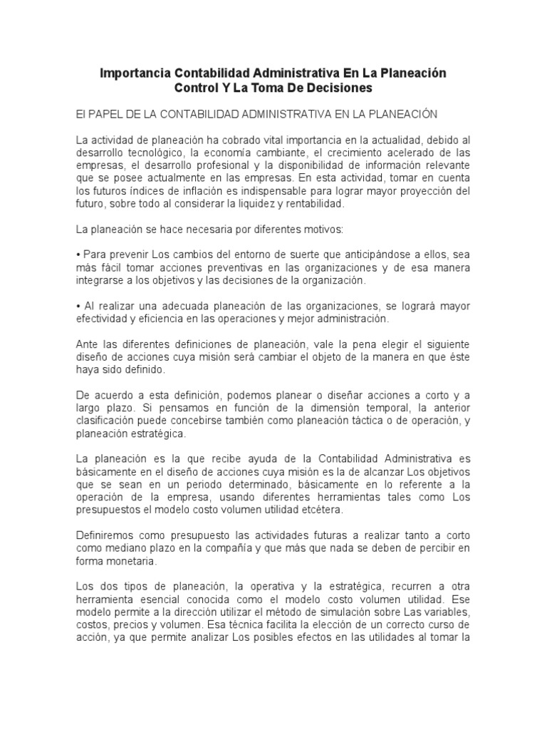 Importancia De La Contabilidad Administrativa En Las Decisiones – UTOV