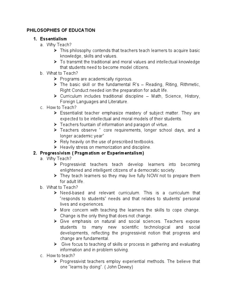 Key Educational Philosophies Explained | PDF | Philosophy Of Education ...