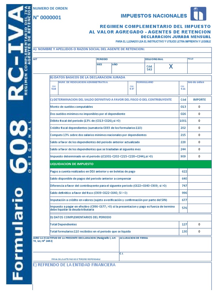 Formulario 608: Declaración Jurada IVA | PDF | Impuestos | Mercado ...