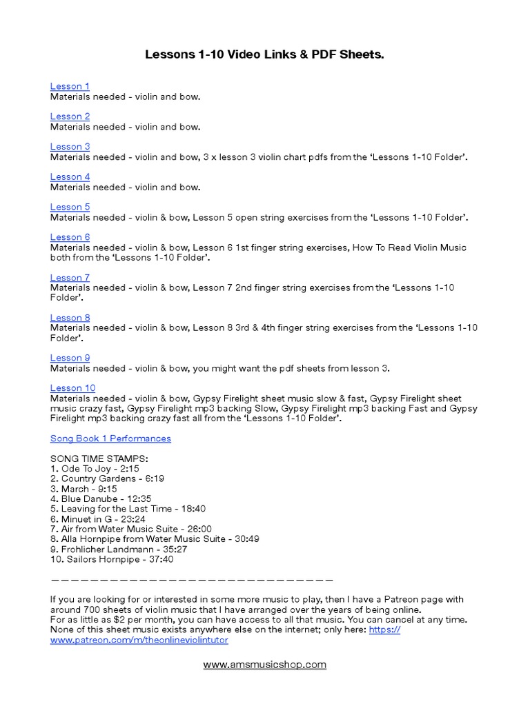 Violin Lessons 1-10: Videos & PDFs | PDF | Language Arts & Discipline