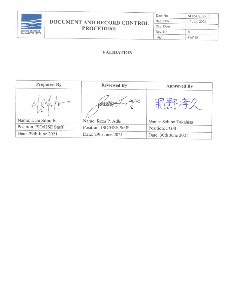 Sop Hse 001 Document Control Procedure Final Eng Pdf