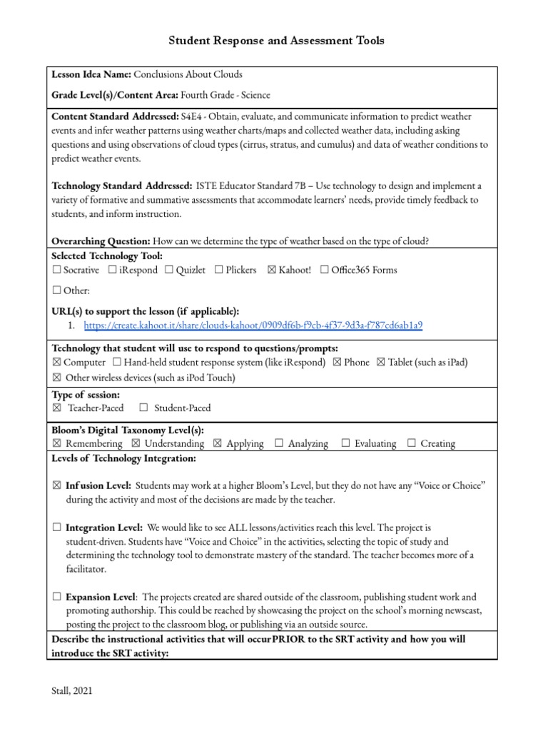 Fourth Grade Cloud Weather Kahoot | PDF | Educational Assessment ...