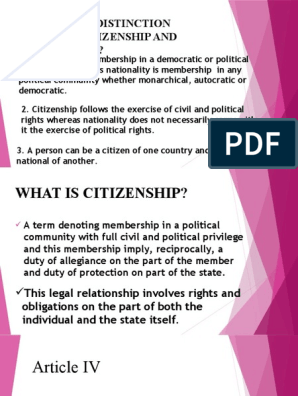 Citizenship Vs Nationality | PDF
