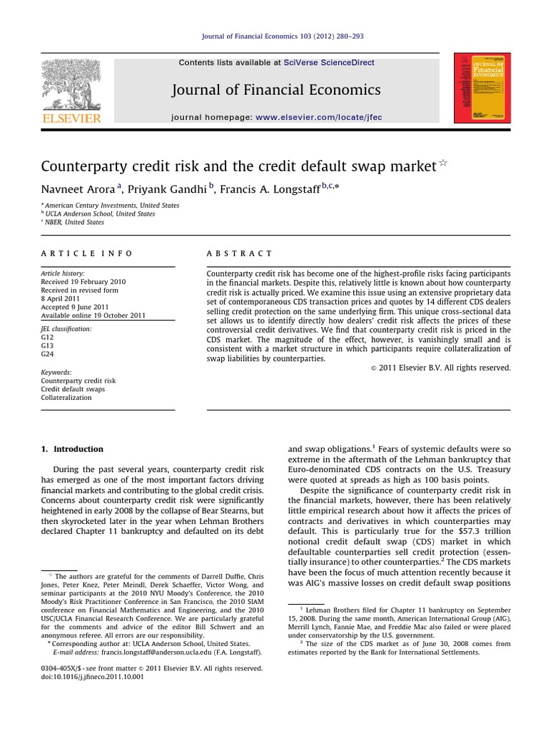 Counterparty Credit Risk in CDS Market | PDF | Credit Default Swap ...