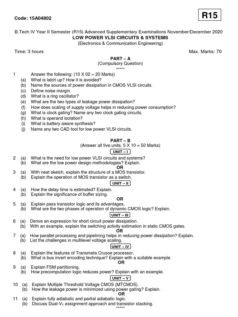 Low Power VLSI Circuits Exam Guide | PDF | Cmos | Electronic Circuits