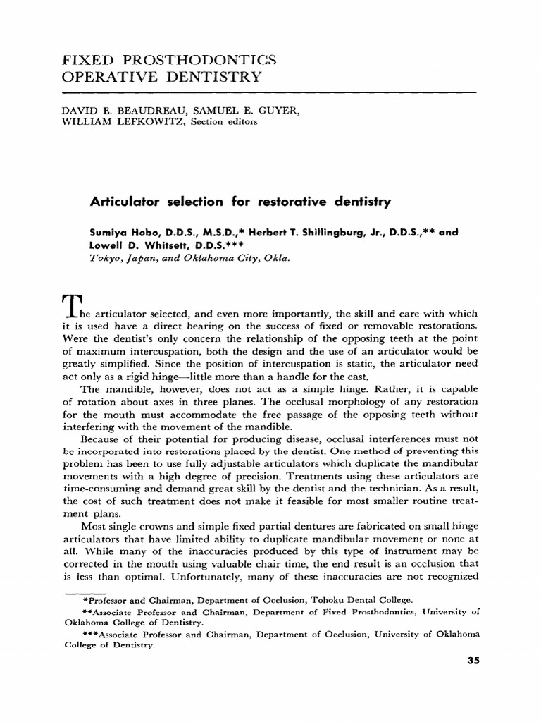 Articulator Selection For Restorative Dentistry PDF Mouth Dentistry
