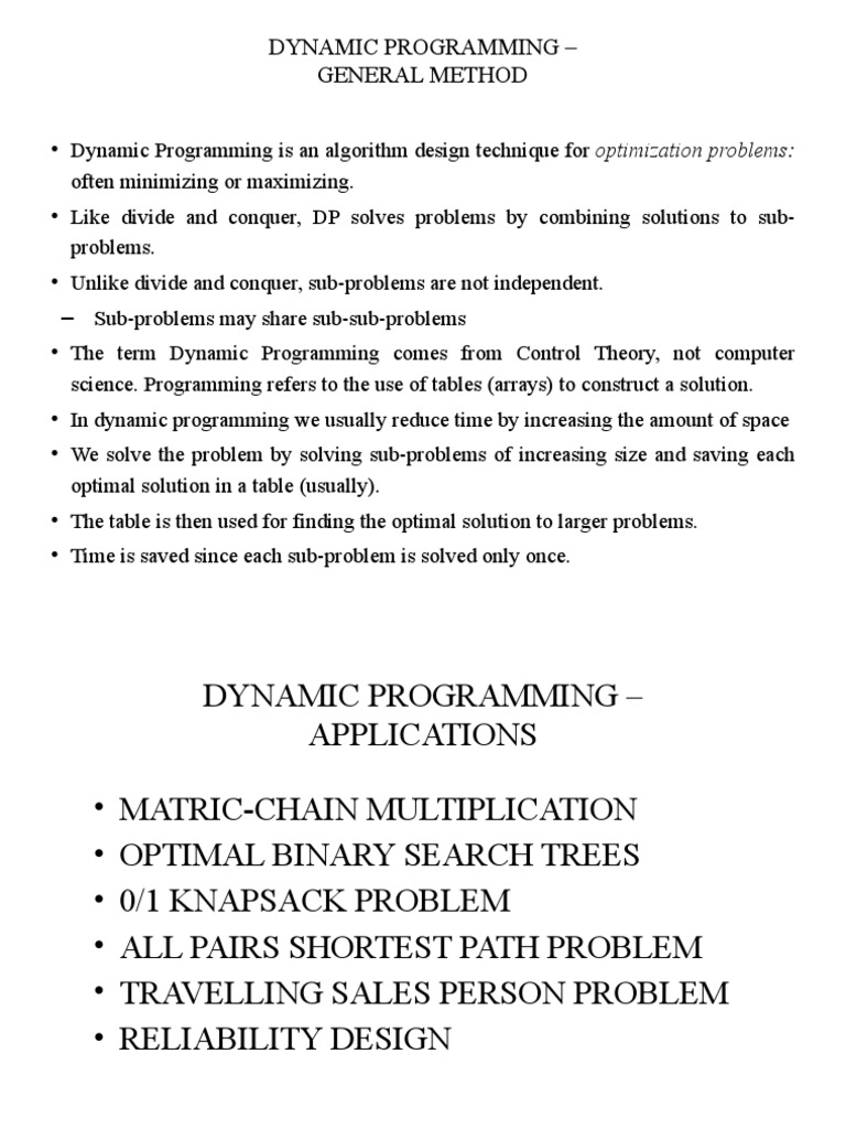 Dynamic Programming - General Method | PDF | Dynamic Programming | Analysis