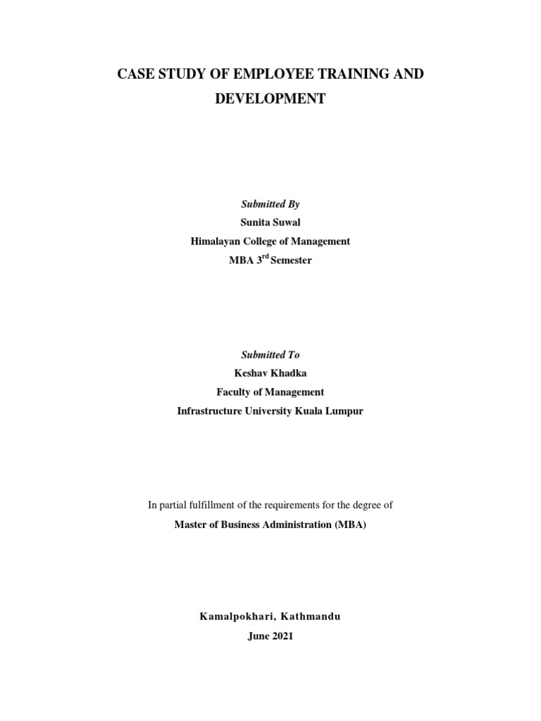 Employee Training and Development Case Study Sunita Suwal
