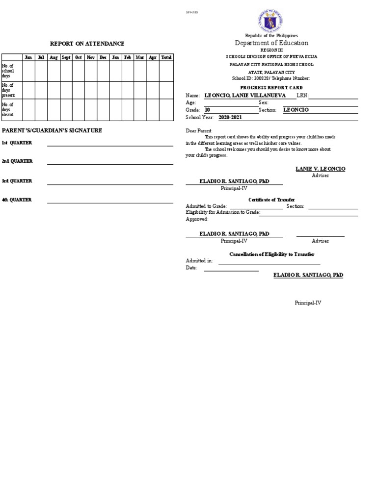 Department of Education Report On Attendance PDF Human Nature Science
