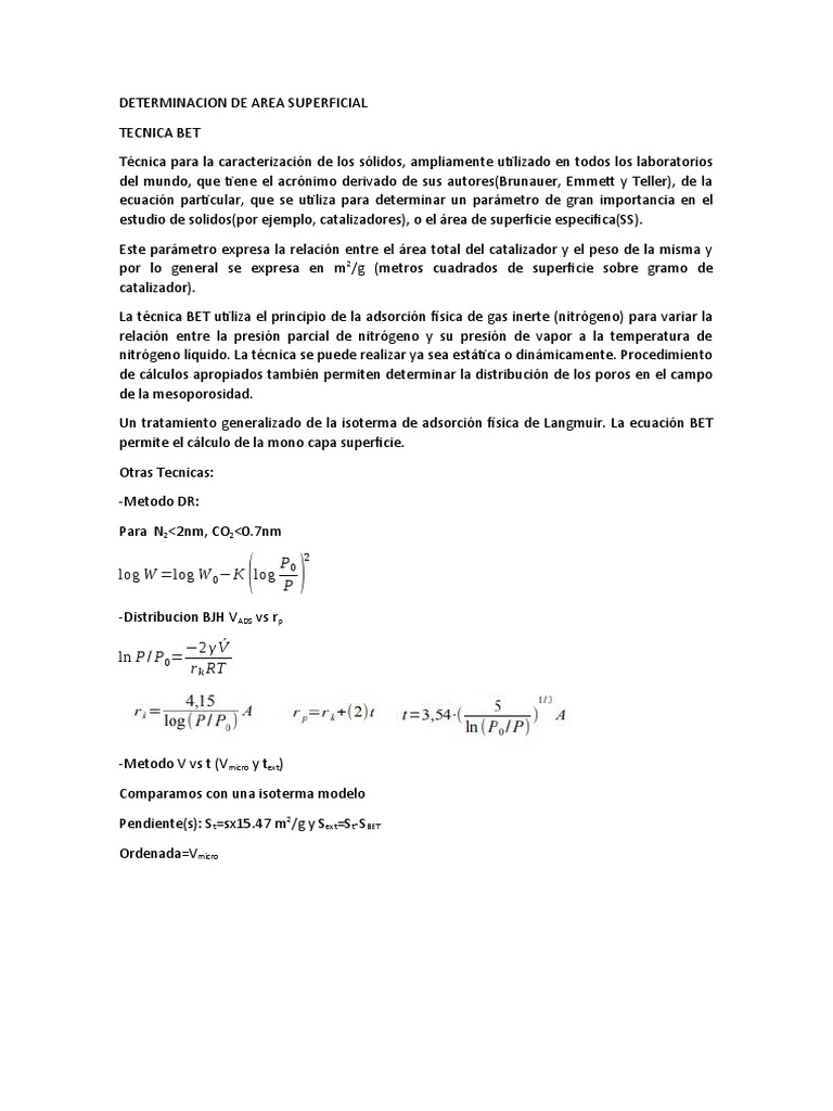 Área Superficial Específica BET | PDF | Métodos y materiales de ...