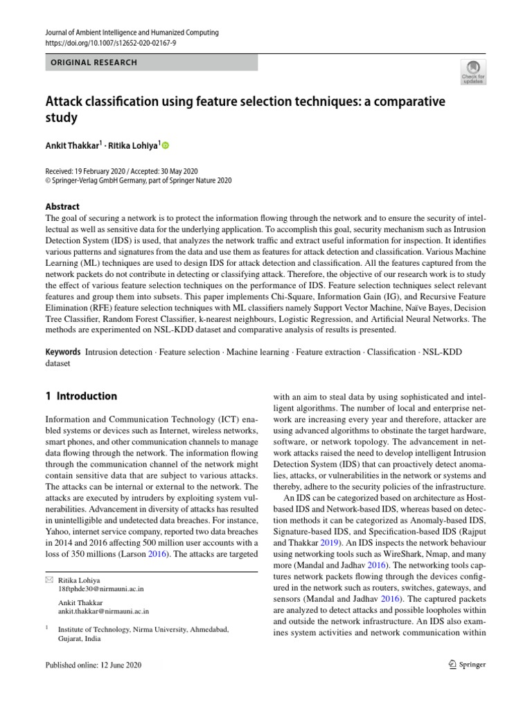 Attack Classification Using Feature Selection Techniques A Comparative ...