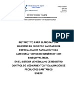 Instructivo Tramite Registro Sanitario Especialidad Ftica Generico Con Equivalencia INHRR SIVERC