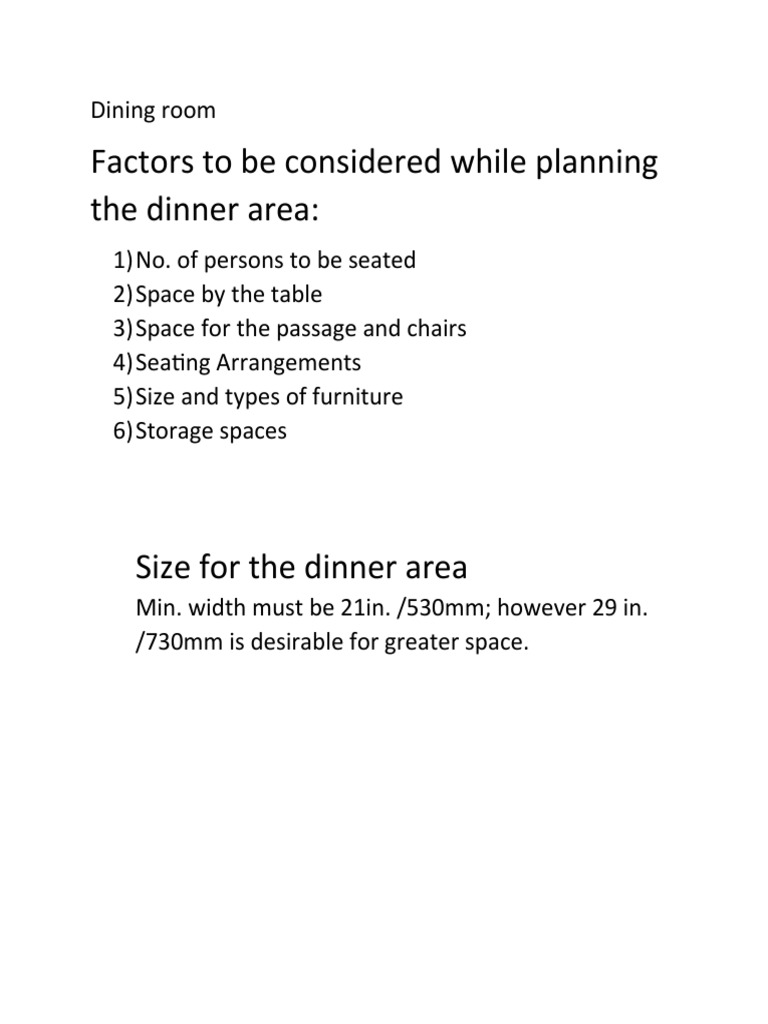 Dining Room Space Planning Guidelines | PDF