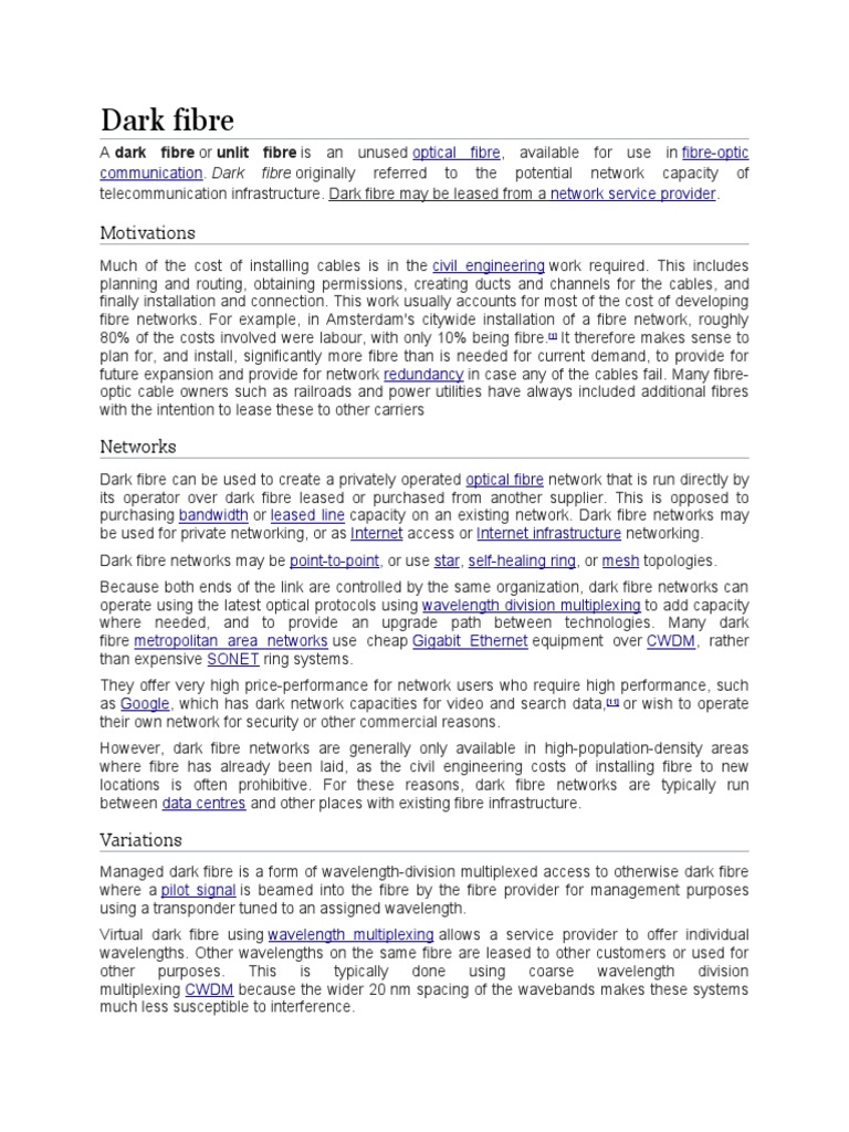 Dark Fibre | PDF | Physical Layer Protocols | Computer Networking