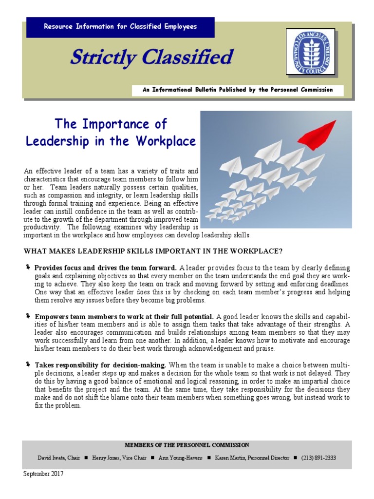 09.17 The Importance of Leadership in The Workplace - Employee | PDF ...