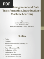 Data Management and Data Transformation, Introduction To Machine Learning