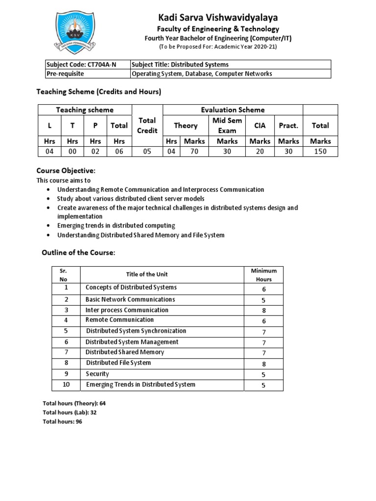 Distributed Systems Syllabus 2020-21 | PDF | Distributed Computing ...