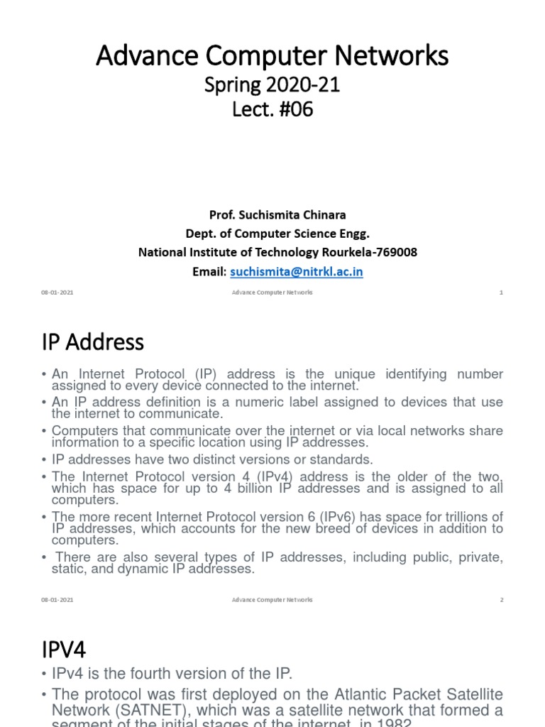 Advance Computer Networks: Spring 2020-21 Lect. #06 | PDF | Ip Address ...