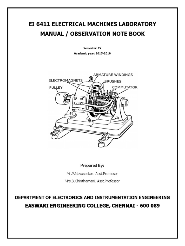 EI6411 Electrical Machines Lab Manual 2016 PDF Electric Motor