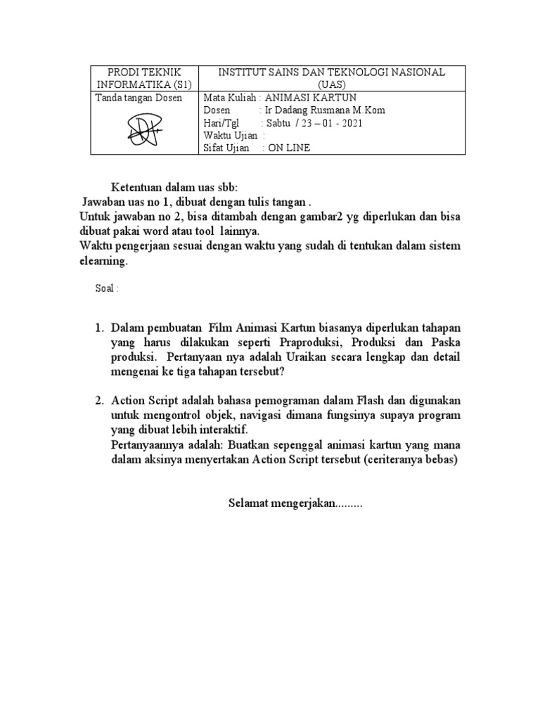 Soal Animasi Kartun UAS p2k Ccit PDF