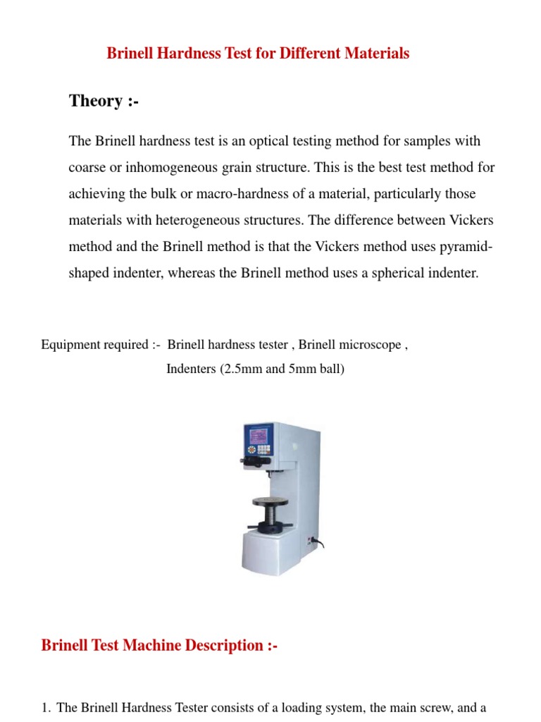 Theory Brinell Hardness Test For Different Materials PDF