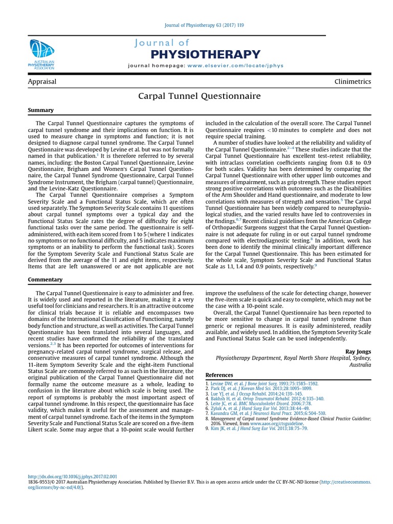 Carpal Tunnel Questionnaire | PDF | Carpal Tunnel Syndrome | Validity ...