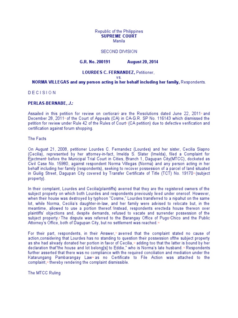 Ejectment Case: Fernandez vs. Villegas | PDF | Annulment | Lawsuit