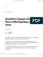 Southern Copper Wins Bid for Peru's Michiquillay Copper Mine
