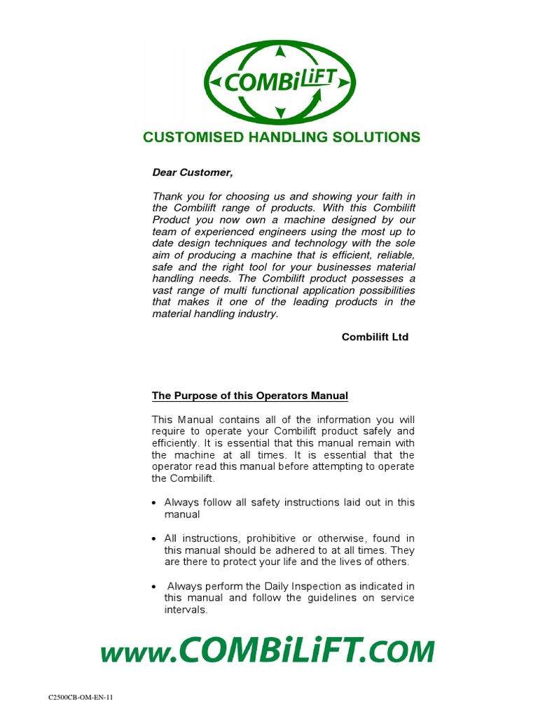 Combilift C2500CB Operator Manual | PDF | Switch | Forklift