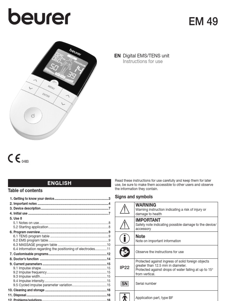 EN Digital EMS/TENS Unit Instructions For Use PDF Heart Pain