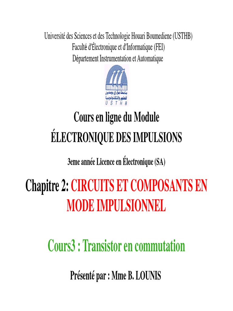 Transistor en Commutation: Cours 3 | PDF | Transistor | Transistor ...