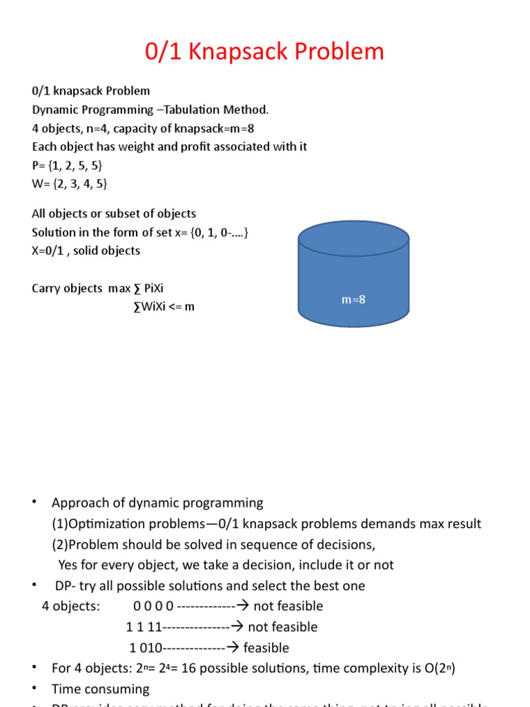 0-1 Knapsack Problem - Dynamic Programming | PDF