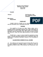 Kim L. Lopez Plaintiff, - Versus-Civil Case No. 1234 For: Collection of Sum of Money Mike Santos Respondent Complaint