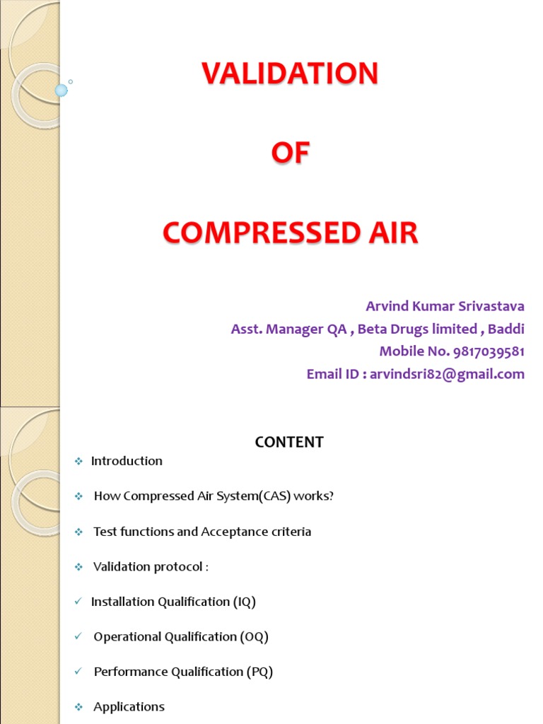 Presentation On Validation of Compressed Air PDF Verification And Validation Gases