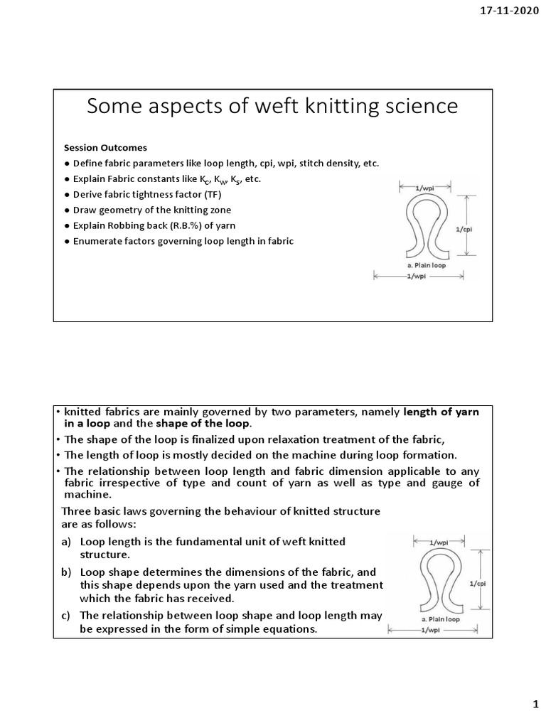 Weft Knitting: Loop Length & Parameters | PDF | Knitting | Yarn