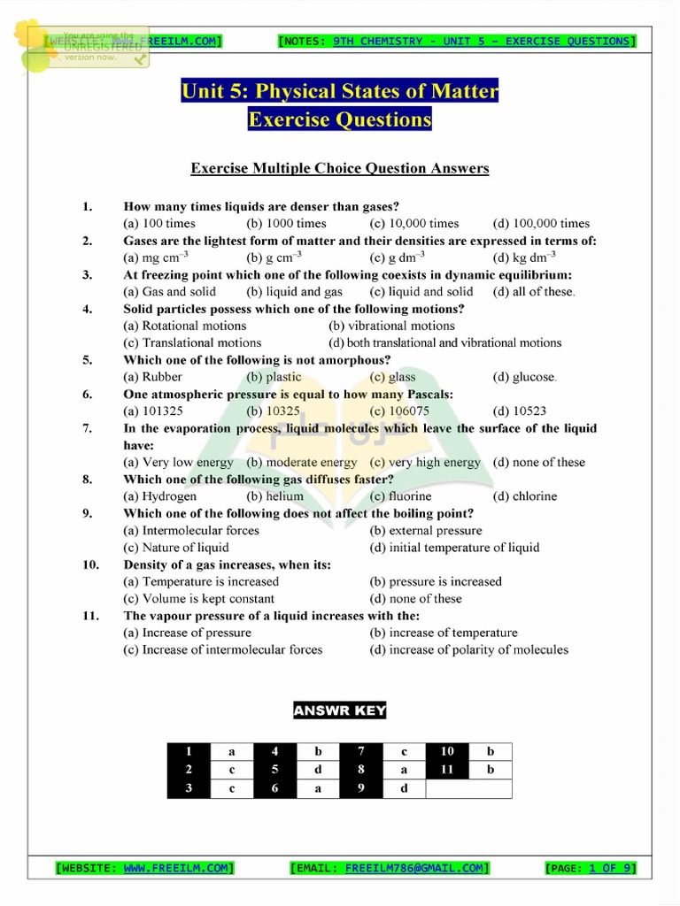 9th Chem Ch 5 Exercise Pdf