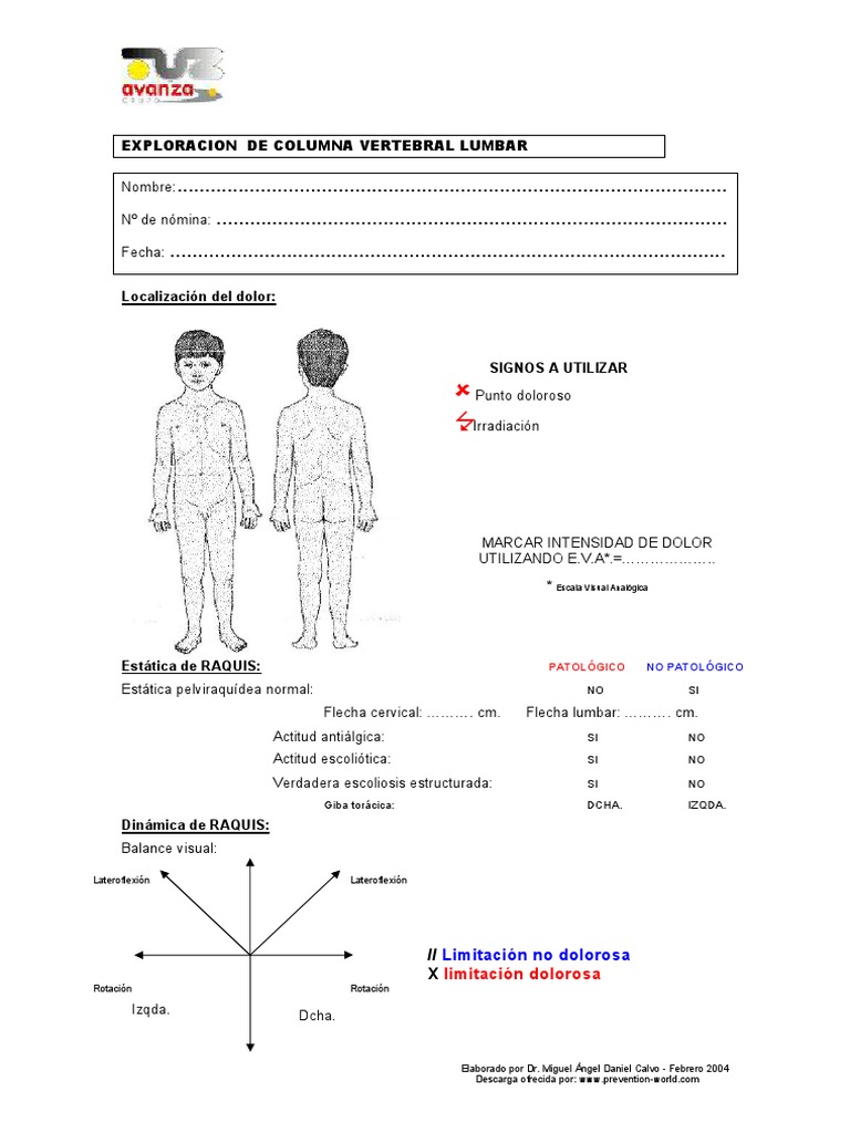 Evaluación de Columna Lumbar | PDF | La columna vertebral | Sistema ...