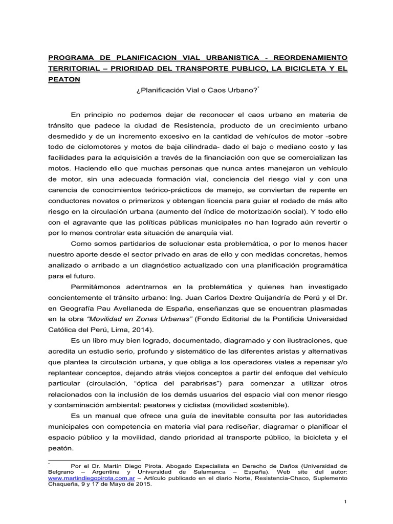 Planificación Vial Sostenible en Resistencia | PDF | Peatonal | Transporte