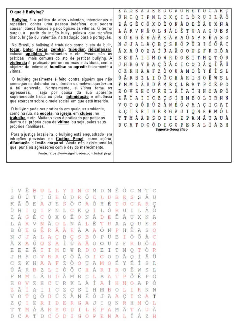 Caça Palavras e Bullying | PDF