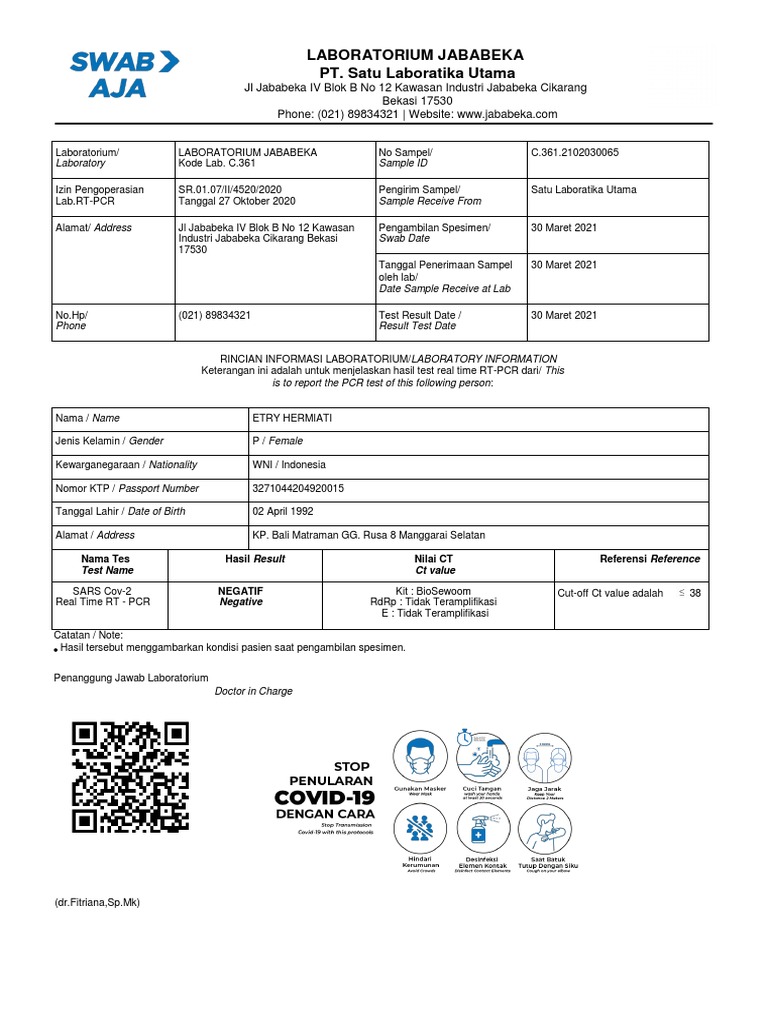 Hasil RT-PCR Negatif Etry Hermiaty | PDF