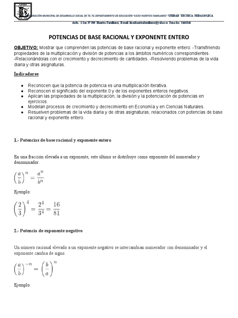Hoja De Trabajo De Exponente Racional