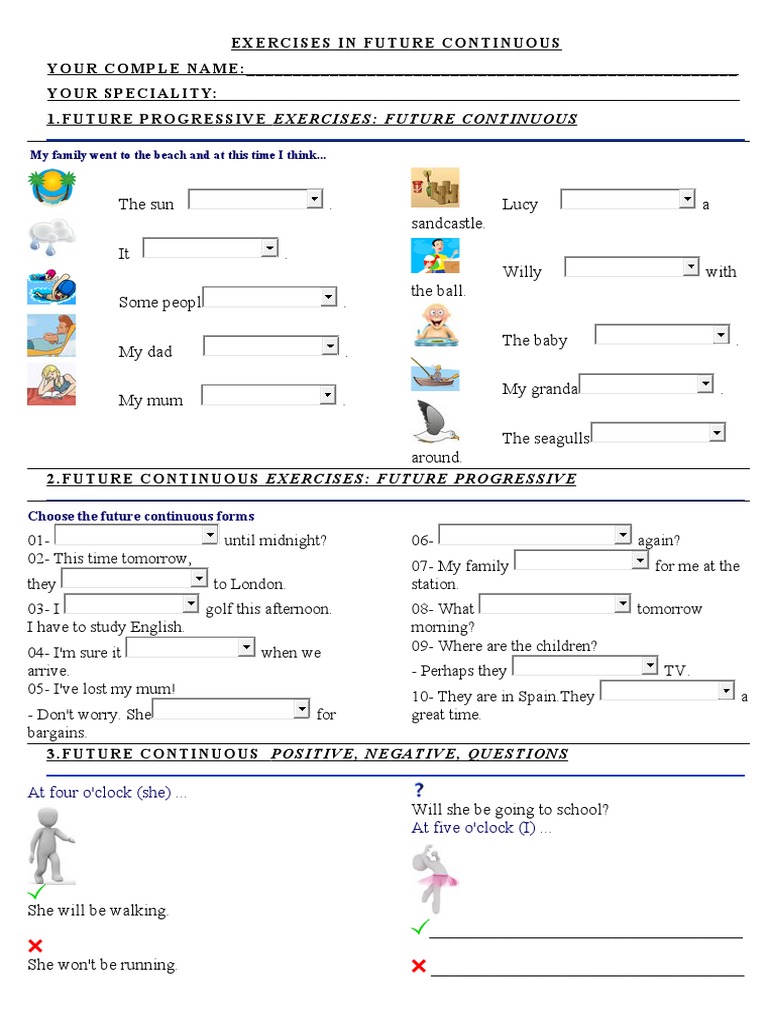 Future Continuous Exercises Guide | PDF