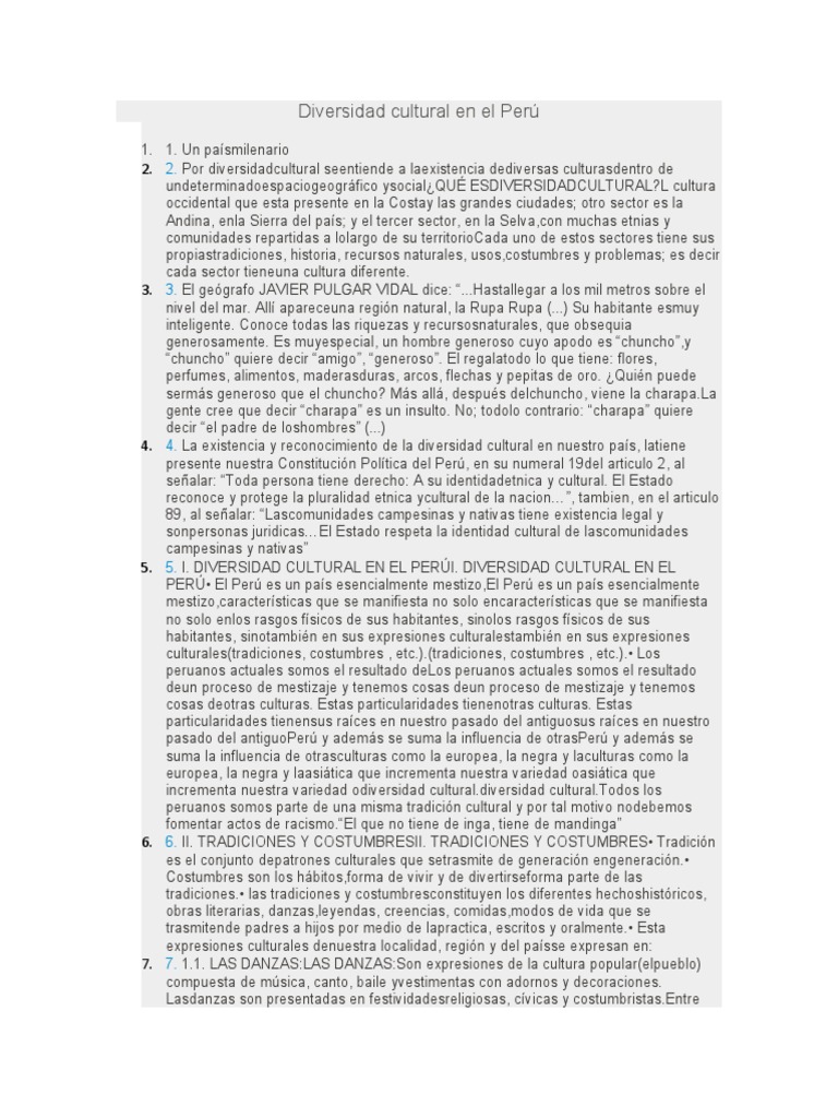 Diversidad Cultural en El Perú | PDF | Perú | Cultura (general)