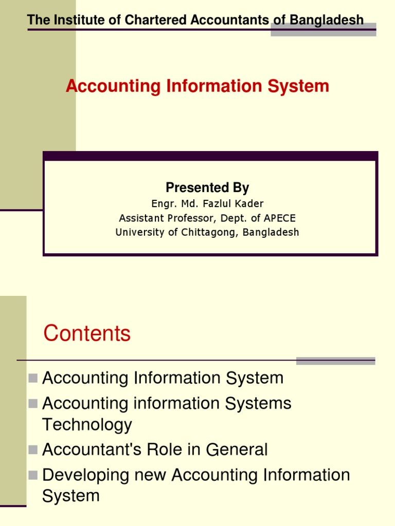 Accounting Information System The Institute of Chartered Accountants
