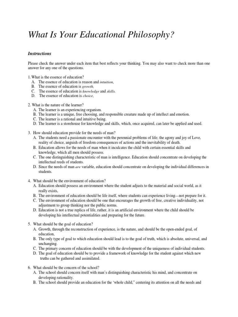 What Is Your Educational Philosophy? Instructions PDF Curriculum