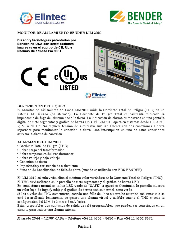 Monitor Bender LIM2010: Características y Funciones | PDF ...