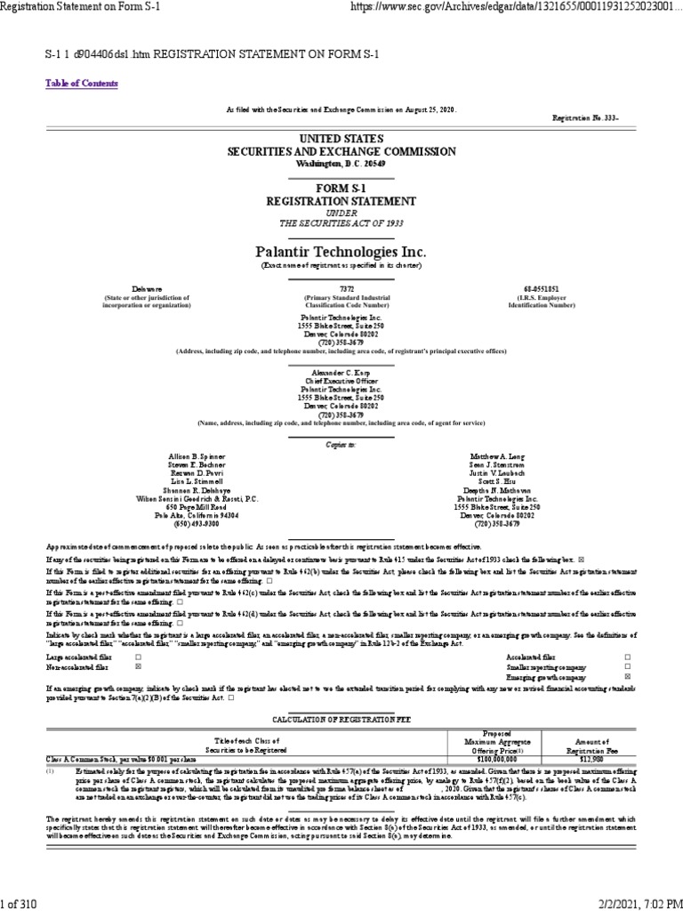 Palantir Technologies Inc. S1 1 d904406ds1.htm REGISTRATION STATEMENT