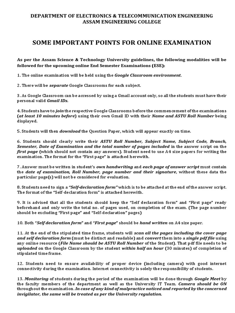 Online Exam Guidelines for ECE Students | PDF | Gmail | Cyberspace