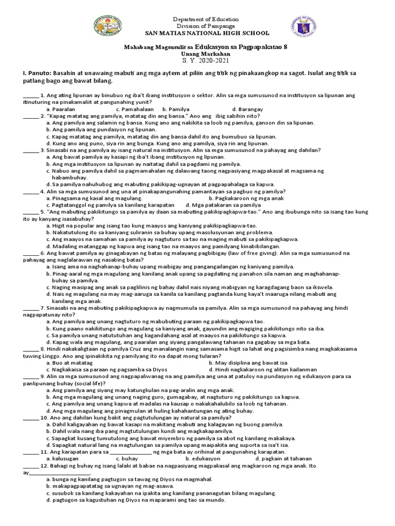 ESP 8 Q1 Summative Test | PDF